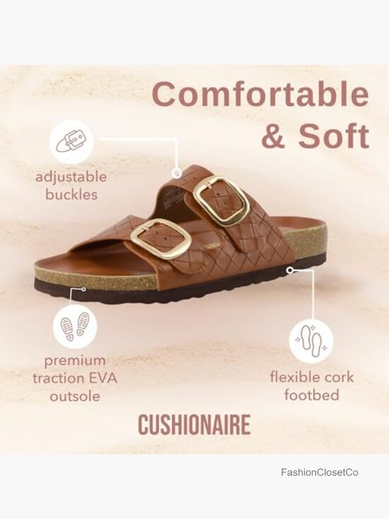 Northblanc Women Faux Leather Slide Sandals with Adjustable Buckle - Comfortable Cork Footbed
